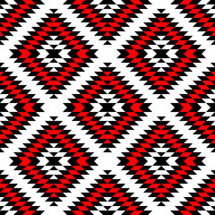 Black red and white aztec ornaments geometric ethnic seamless pattern, vector