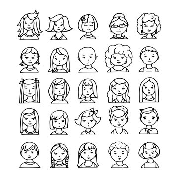 set of hand drawn doodle avatars. vector illustration