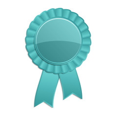 Turquoise color blank award rosette with ribbon