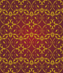 Seamless red & gold floral elegant pattern