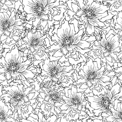 Peonies seamless pattern black and white