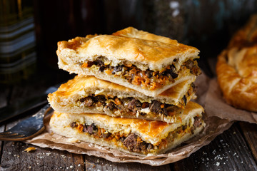 Homemade pie stuffed with liver