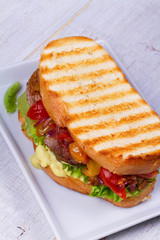 Beef Sandwich with Tomatoes, Coriander, Red Onion and Green Salad