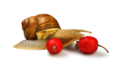 Snail and wild rose berries