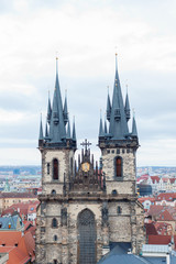 Obraz premium Prague, Czech Republic, Old Town in a retro style winter, cold toning. color images of Europe with space for text.