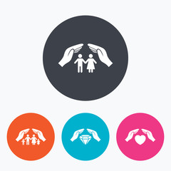 Hands insurance icons. Family life-assurance.