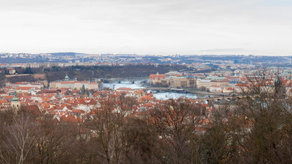 Fototapeta na wymiar Prague, Czech Republic, Old Town in a retro style winter, cold toning. color images of Europe with space for text.
