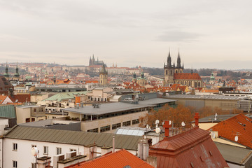 Obraz premium Prague, Czech Republic, Old Town in a retro style winter, cold toning. color images of Europe with space for text.