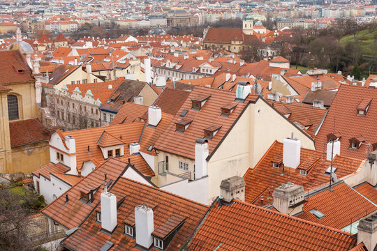 Prague, Czech Republic, Old Town in a retro style winter, cold toning. color images of Europe with space for text.