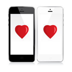 Heart shape messages on white and black smartphone