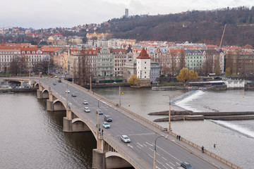 Prague, Czech Republic, Old Town in a retro style winter, cold toning. color images of Europe with...