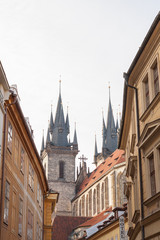 Prague, Czech Republic, December 12, 2015 Old Town in a retro style winter, cold toning. color images of Europe with space for text.