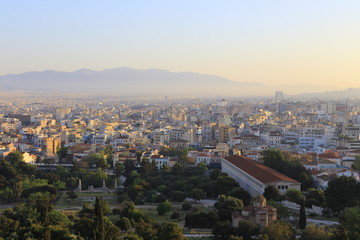 Fototapeta na wymiar Athens view from Acropolis hill at the sunrise, Greece