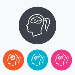 Head with brain icon. Female woman symbols.
