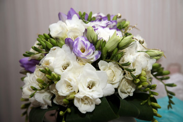 beautiful Bridal bouquet of different colors close up