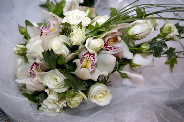 beautiful wedding bouquet of white flowers