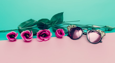 Luxury fashion sunglasses and Roses.