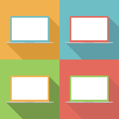 laptop icons set in the style flat design on the background different colors. stock vector illustration eps10