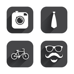 Hipster photo camera icon. Glasses symbol.