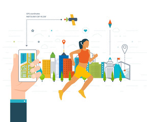 Vector mobile phone - fitness app concept on touchscreen.