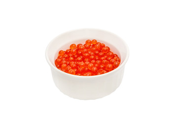 Caviar in a ceramic bowl  isolated on white background