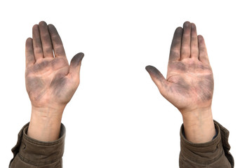 dirty man's hand on a white background