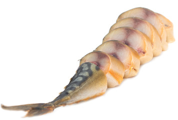 Smoked mackerel fish on a white background