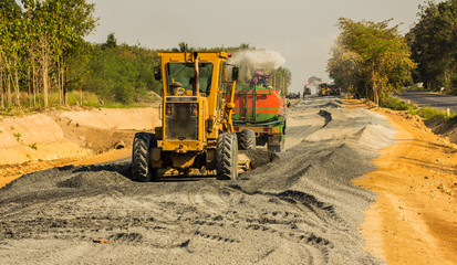 bulldozer blade, industrial machines working in sandpit 