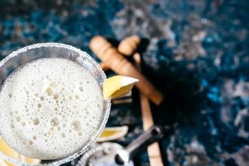Details of margarita beverage, cocktail fancy drink served as summer drink in restaurants and bars
