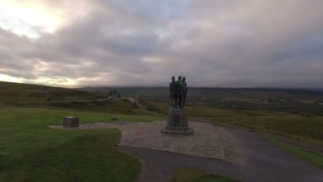 Stunning aerial shot of the commando memorial at Spean Bridge near Fort William in the Scottish highlands
