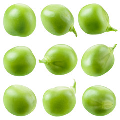 Green pea isolated on white. Collection.