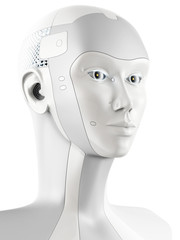 Futuristic robotic head in side view