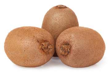 Three kiwi fruit on white isolated background