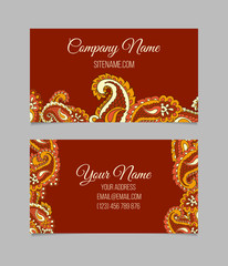 Business card template. Asian paisley