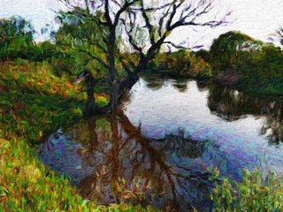 Nature landscape with tree and river