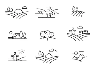 Rolgordijnen Country landscape icons, vector thin line style © blackpencil