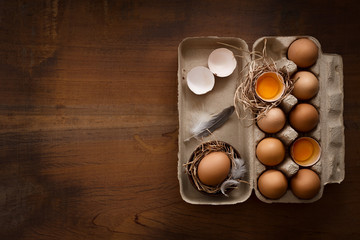 chicken eggs flat lay still life rustic with food stylish