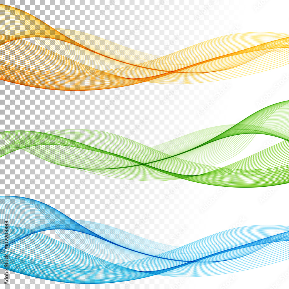 Poster Abstract smooth color wave vector set on transparent background. 
