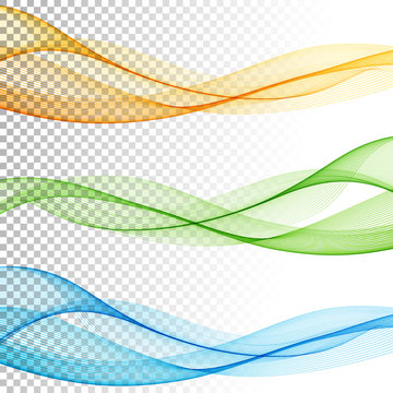 Abstract smooth color wave vector set on transparent background. 