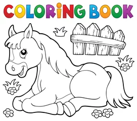 Cercles muraux Pour enfants Coloring book horse topic 1