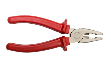 Red pliers isolated on white background.