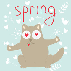 In love cartoon cat on a spring. Vector illustration.