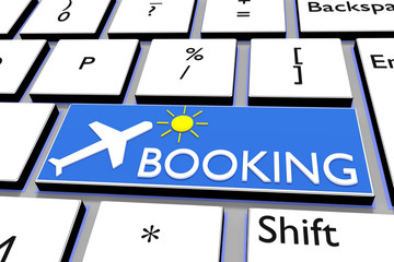 Fototapeta premium Computer keyboard with airplane symbol and lettering