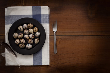 quail eggs flat lay still life rustic with food stylis