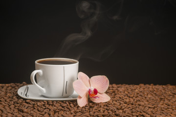 Hot coffee and orchid