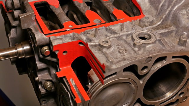 Car boxer opposite gas engine motor in motion. 4K UHD video footage.