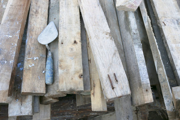 construction trowel on timber