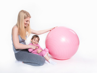 Mother-daughter fitness activities with Fitness Ball