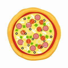 Pizza in flat style isolated on white background. Icon food silhouette. Vector illustration