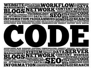 CODE word cloud, business concept